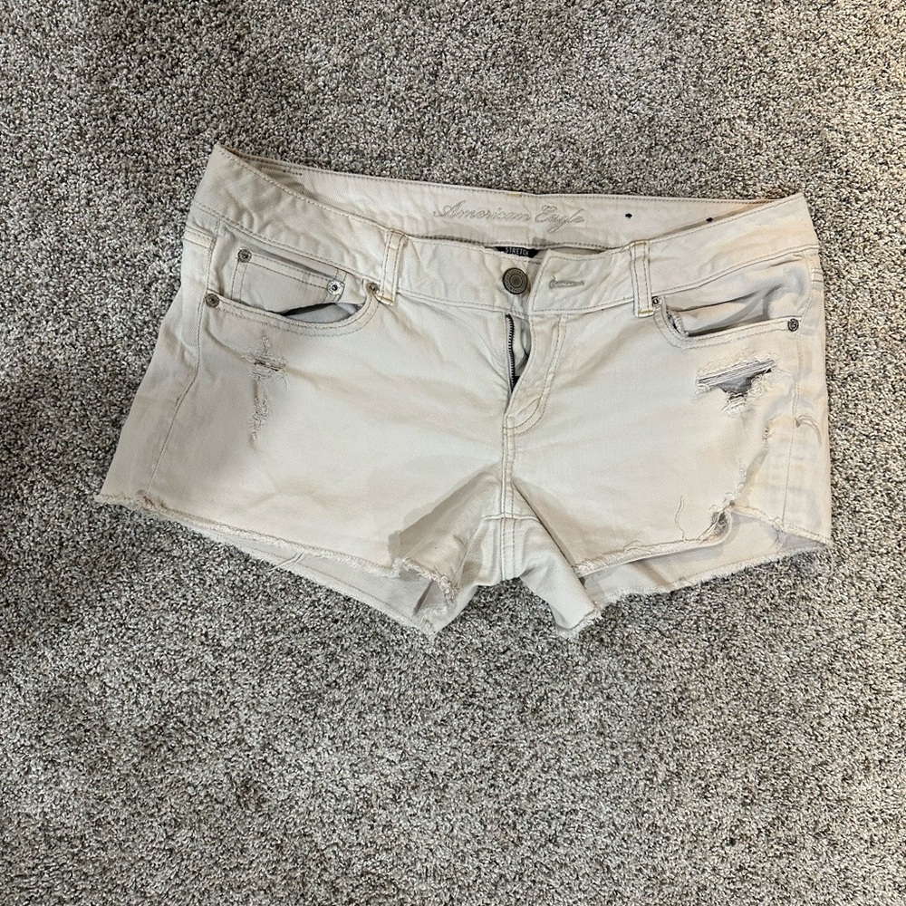 American Eagle Outfitters Women's Distressed Cream Jean Shorts
